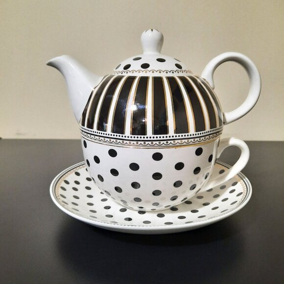 Grace's Tea Ware 16oz. Polka Dots Teapot Set For 1 - Picture 1 of 9